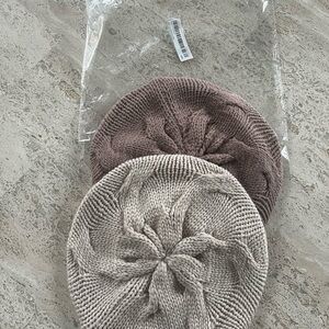 Elegant Knit Beret Set - Brown and Cream